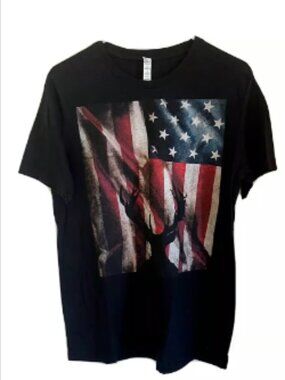 Men’s Patriotic T-Shirt Large Black Short Sleeve Canvas Cotton Blend Graphic Tee